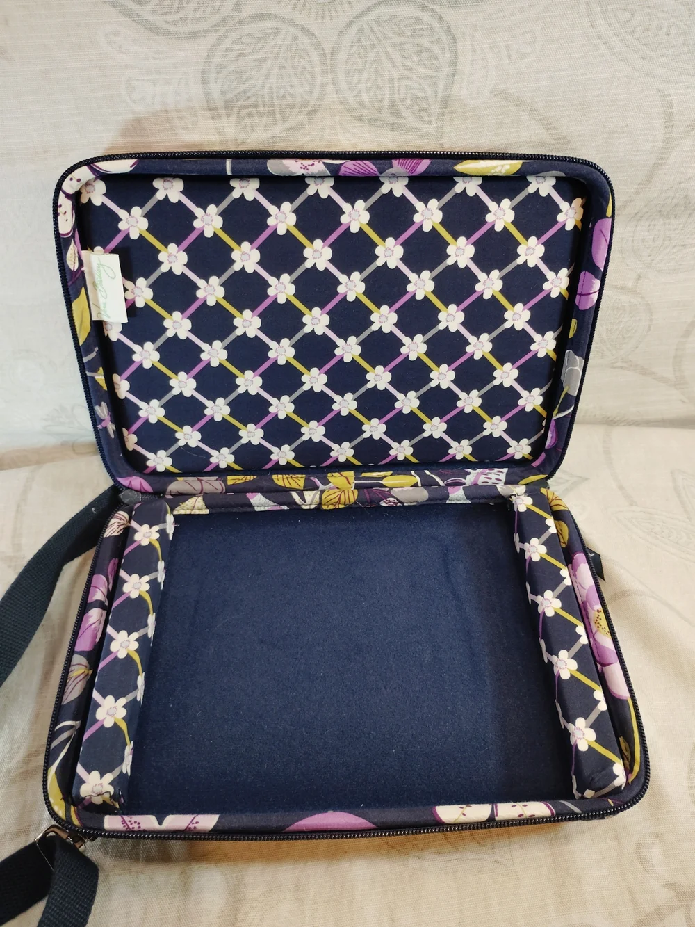 Vera Bradley Quilted Hardshell Laptop Crossbody in Navy, Purple & Yellow Floral